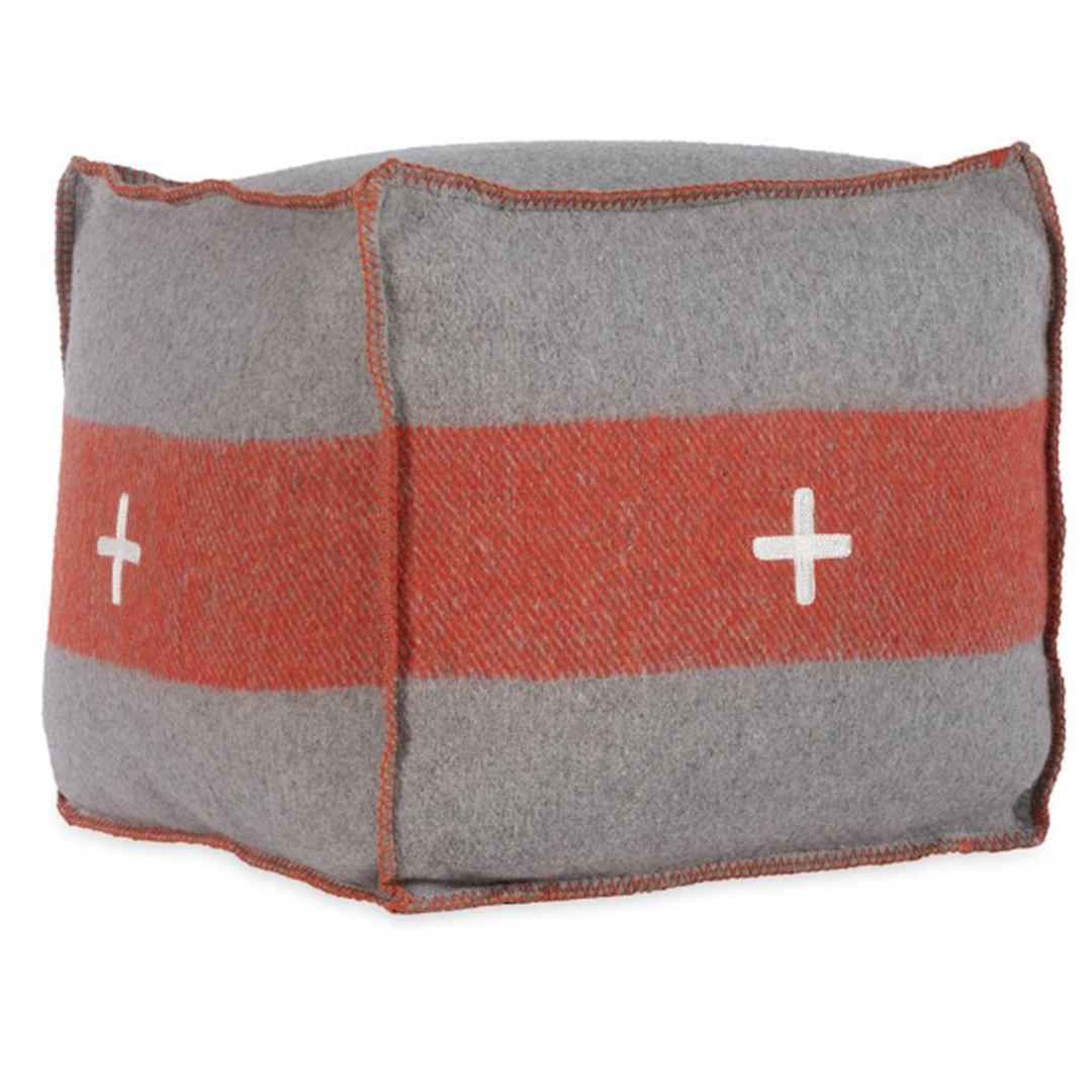 18" x 18" Swiss Army Pouf - Gray/Orange