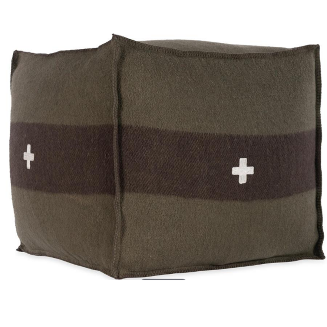 24" x 24" Swiss Army Pouf - Green/Brown