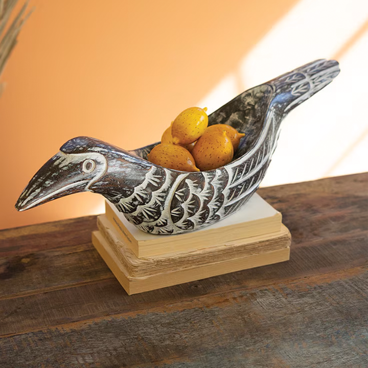 Carved Wooden Bird Bowl