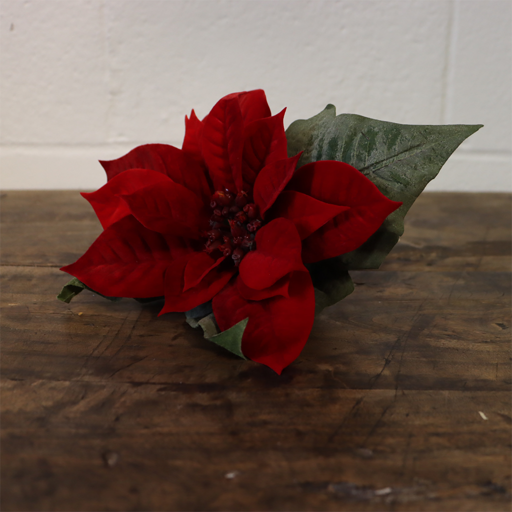 15" Velvet Poinsettia - Red