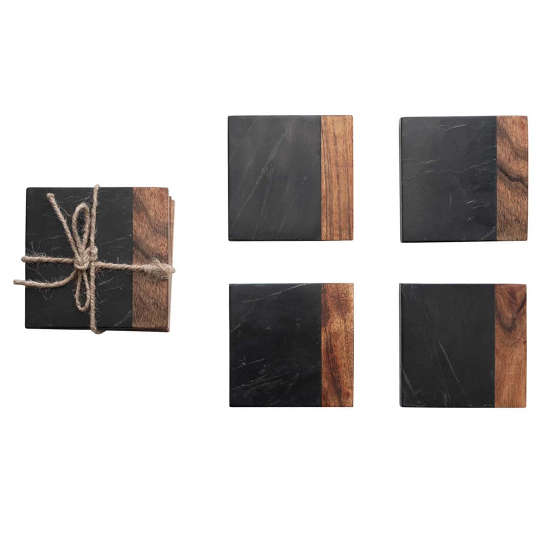 Marble and Wood Coasters - set of 4