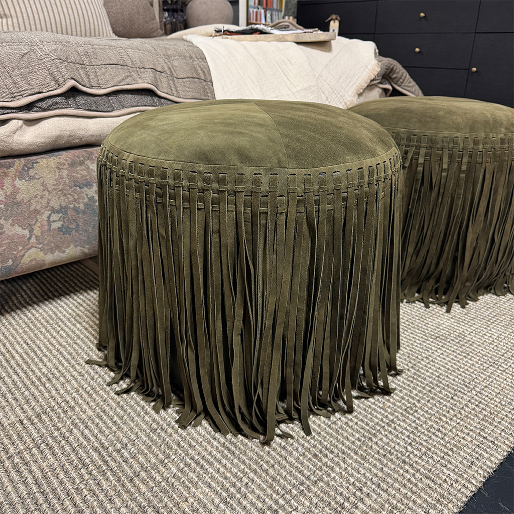 Fringe Pouf- Olive