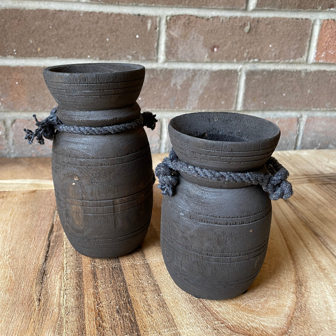 Found Wood Jug w/ Rope Handle