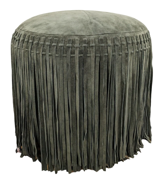 Fringe Pouf- Olive