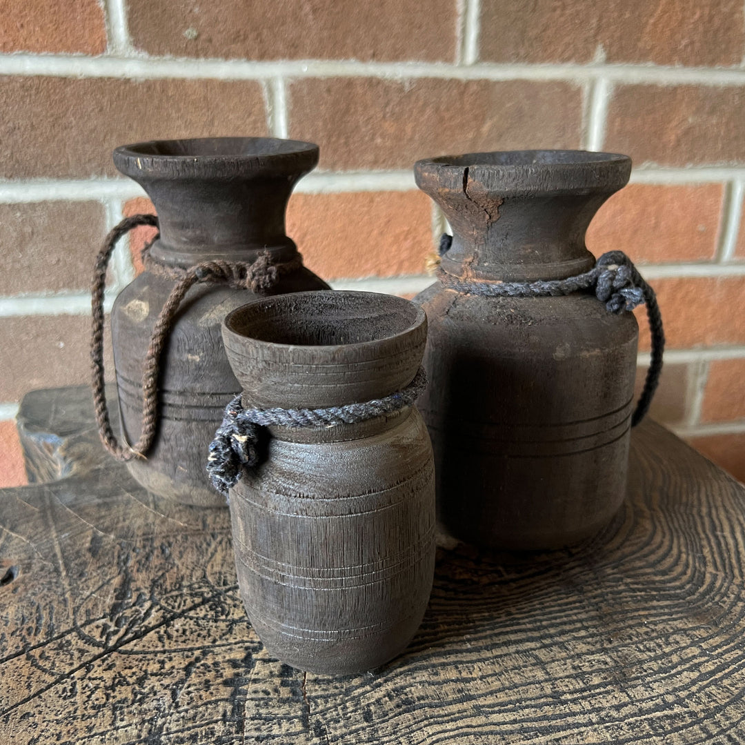 Found Wood Jug w/ Rope Handle